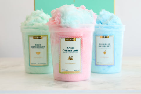 Lolli and Pops new sour cotton candies in sour cherry lime, sour watermelon and sour blue raspberry
