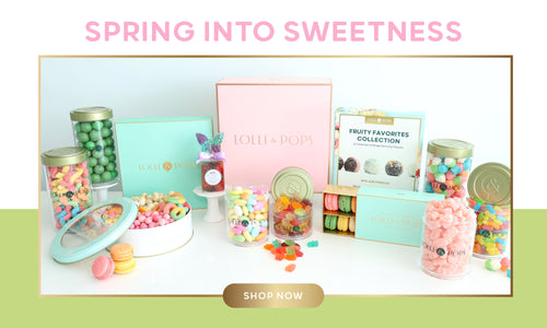 Lolli and Pops spring candy collection featuring gummies, truffles, bulk candy and macarons