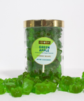 Green Apple Gummy Tube with green gummies on white background