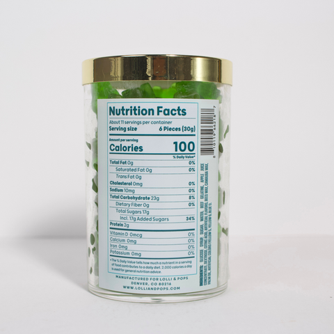 Back of Green Apple Gummy Tube with Nutritional Facts