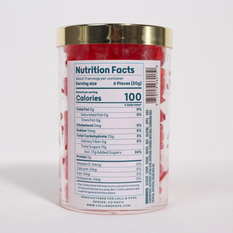 Back of Cherry Bliss Gummy Tube with Nutritional Facts