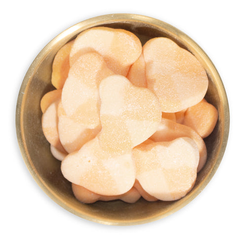 Mango Sour Bears in Brass bowl on white background