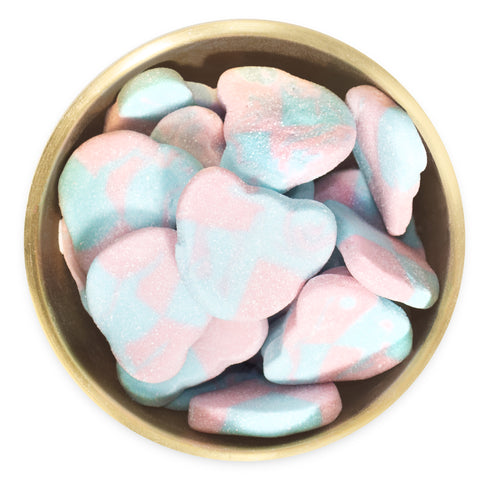 blueberry and strawberry bears in brass bowl on white background