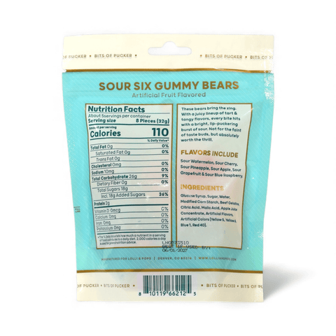 Lolli and Pops Gummy Bears Sour Six Gummy Bears Bag