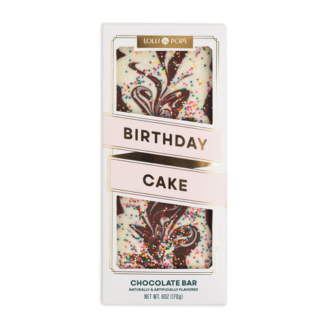 Lollipop packaging with 'Birthday Cake' flavor on a white background