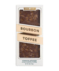 Packaged bourbon toffee chocolate bar with visible brand name on a white background
