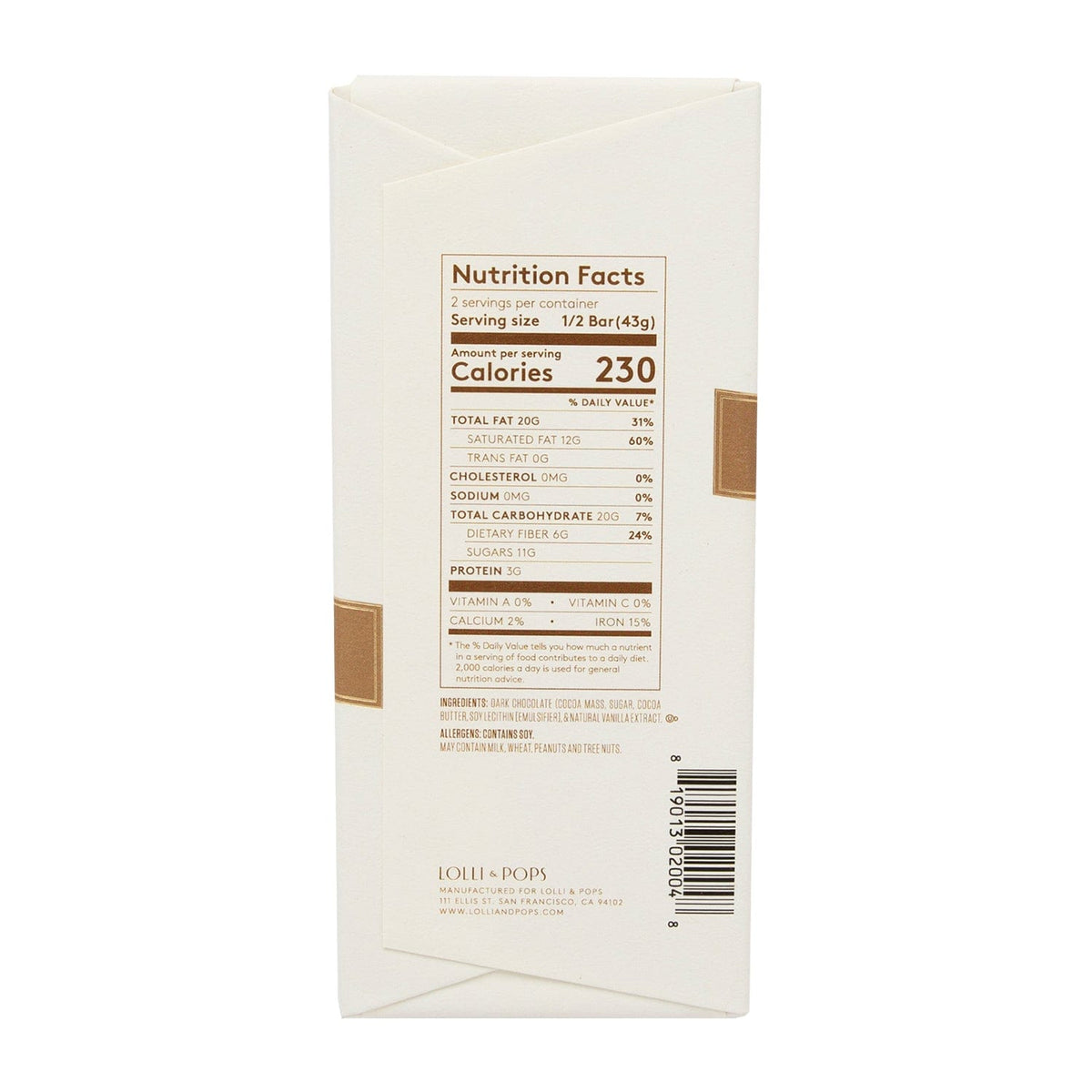 Lolli and Pops L&amp;P Collection Dark Chocolate Signature Bar