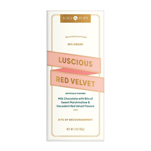 Luscious red velvet chocolate bar on white background