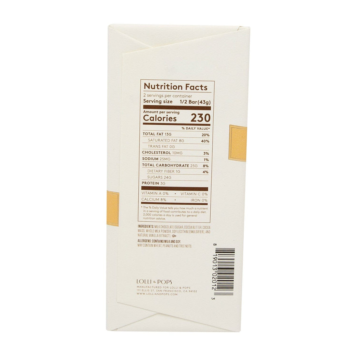 Lolli and Pops L&amp;P Collection Milk Chocolate Signature Bar