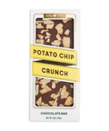 Chocolate bar packaging with potato chip crunch flavor on a white background