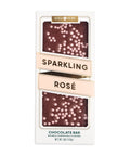 Packaged chocolate bar with 'Sparkling Rosé' flavor on a white background