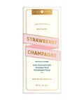 Dark chocolate bar packaging with strawberry and champagne flavor on a white background