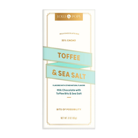 Toffee & Sea Salt Milk Chocolate bar on white background