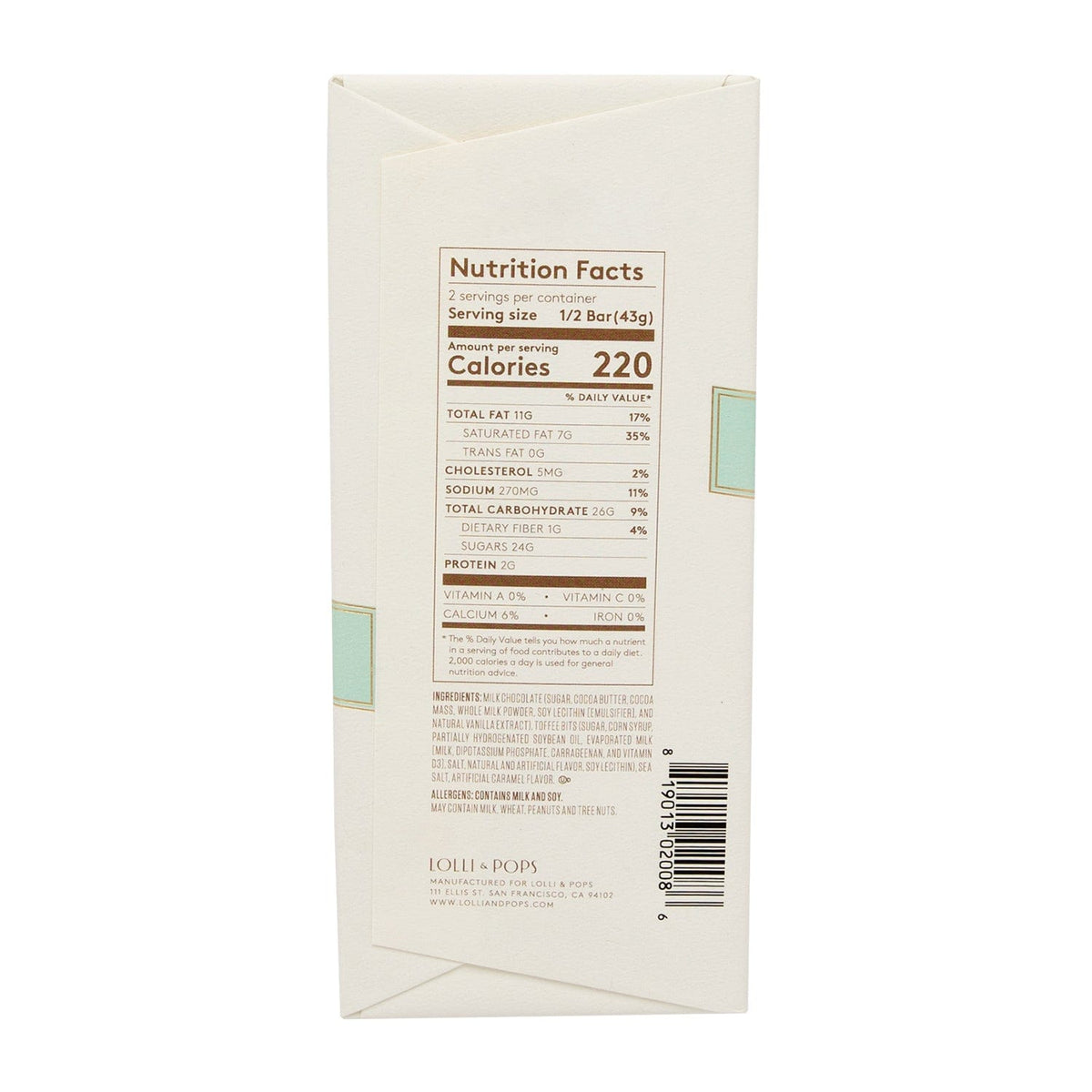 Lolli and Pops L&amp;P Collection Toffee &amp; Sea Salt Signature Bar