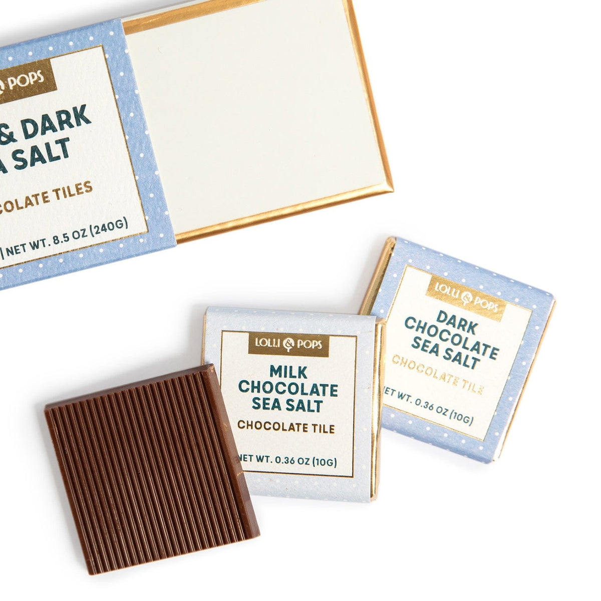 Lolli &amp; Pops L&amp;P Collection 24 Piece Milk &amp; Dark Chocolate Sea Salt Tiles Box