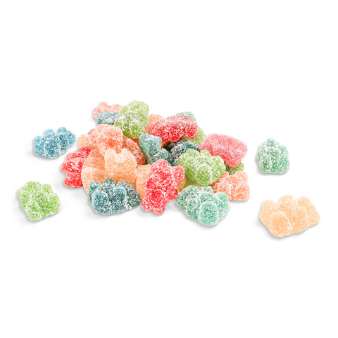 Colorful gummy bears on a white background